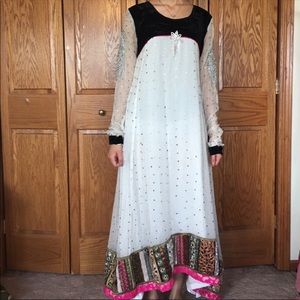 Pakistani White black Silver Maxi Gown